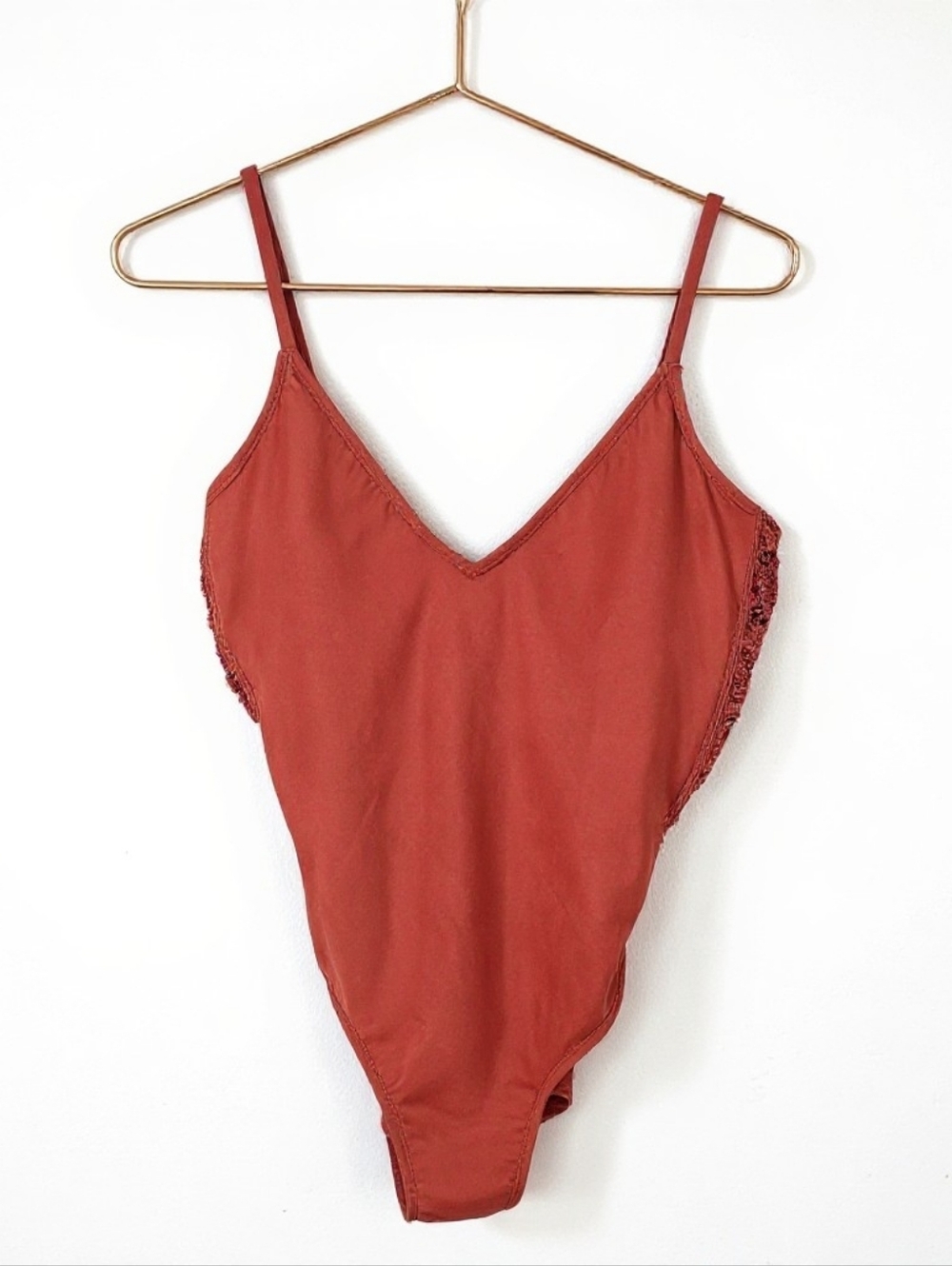 Shade & Shore Orange Crochet Side One Piece Swimsuit High Leg XL 16 NWT